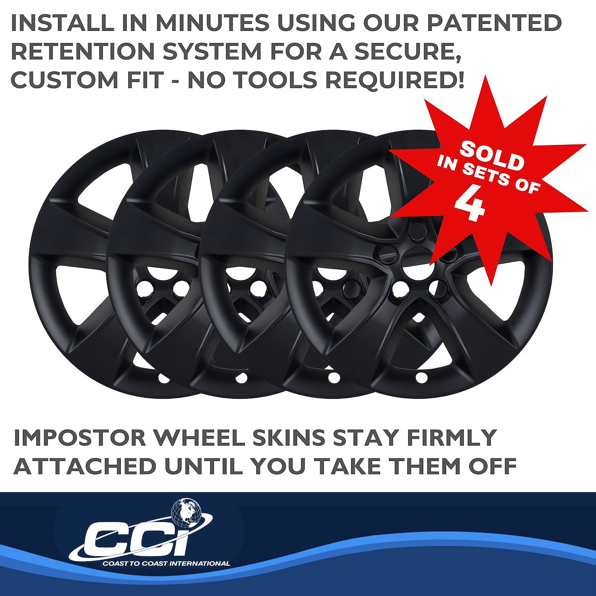 Coast2Coast Wheel Skin, 17 in, 5 Spokes, Gloss Black, Set Of 4 - IWCIMP352BLK