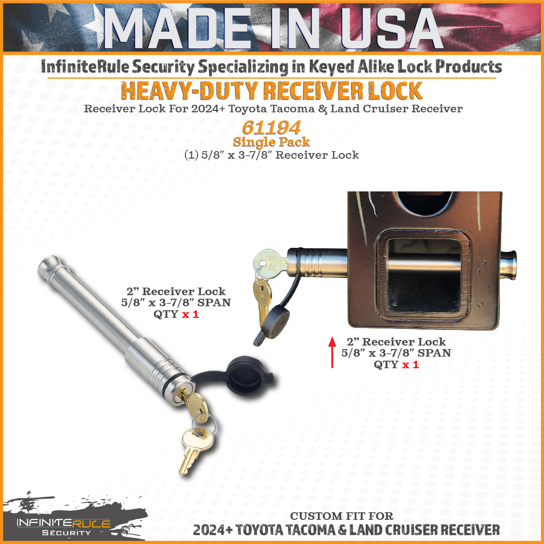 InfiniteRule Trailer Hitch Pin, For Use With 2 in Receiver, 5/8 in Diameter, 3-7/8 in Length Span Receiver Lock - 61194-S