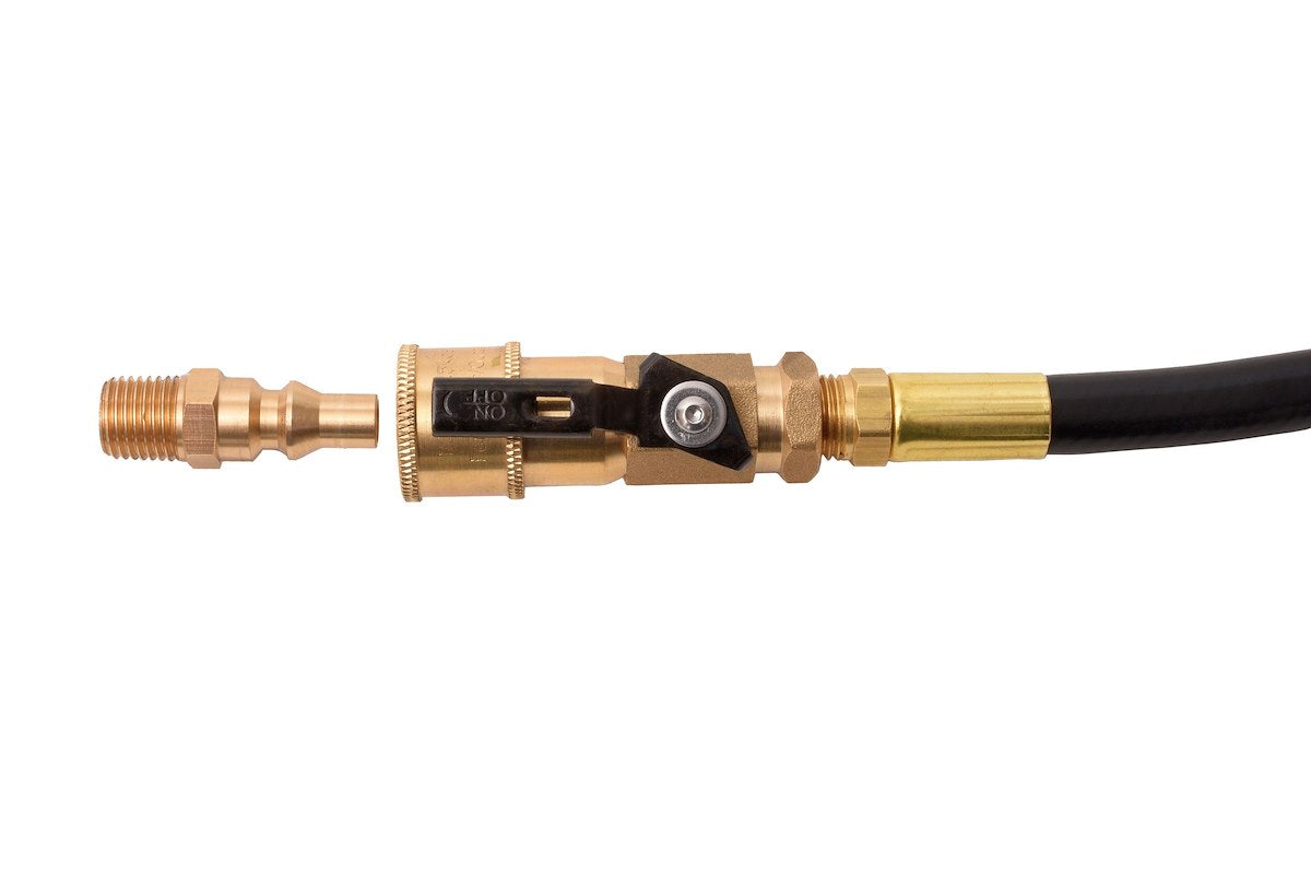 Flame King Propane Adapter Fitting, 1/4 in Female NPT x Female Quick Connect Shutoff Valve, Brass - AB226