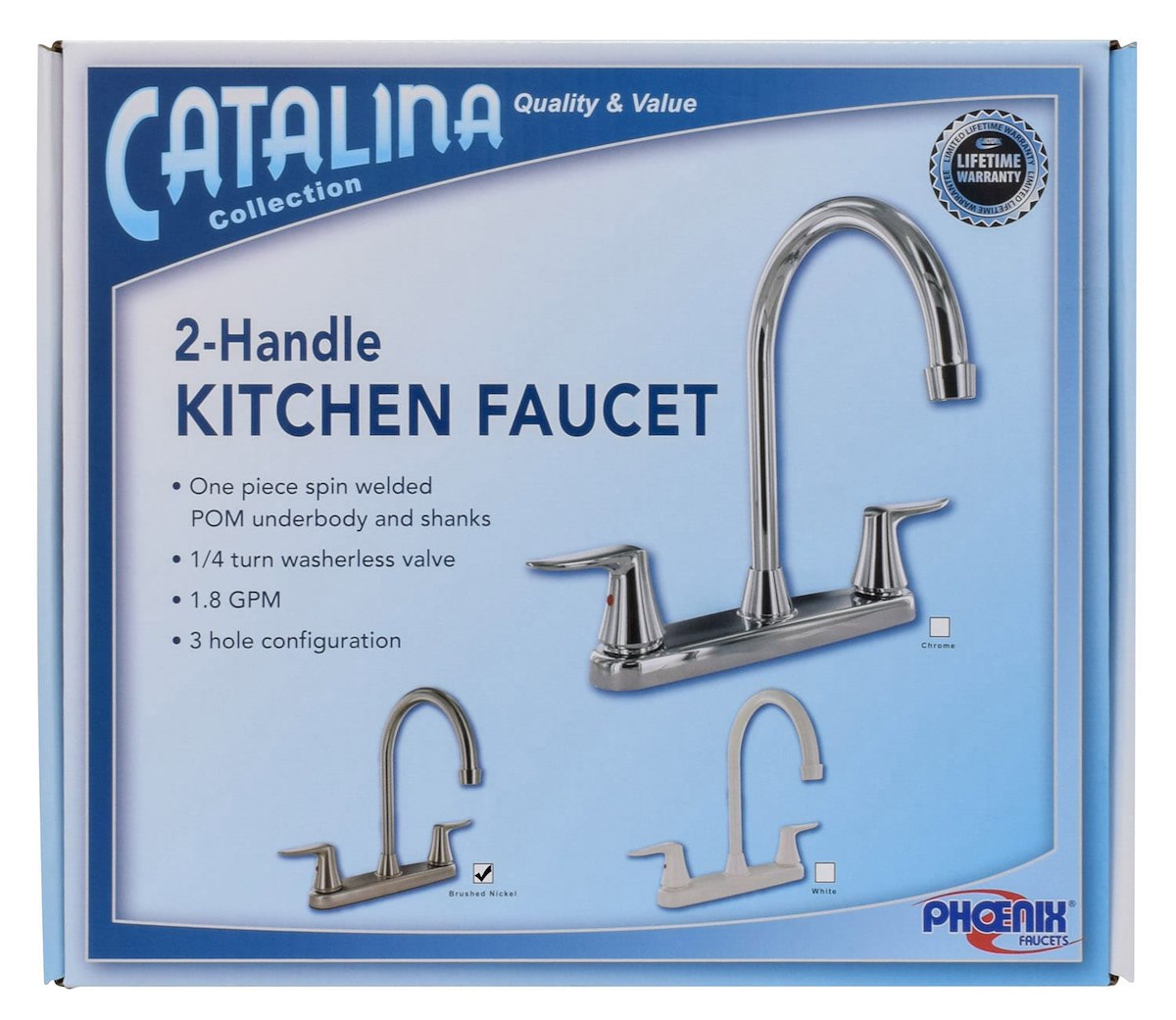 Phoenix Products Faucet, 9 in Hi-Arc Spout, 2 Brushed Nickel Plated Lever Handles, 2 Hole Application - PF221403