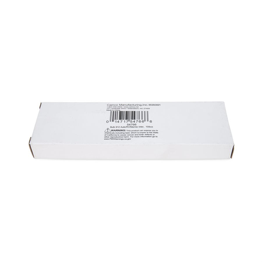 Camco Interior Door Light Bulb, 912 Auto/RV/Marine Interior, Package of 10 - 54766