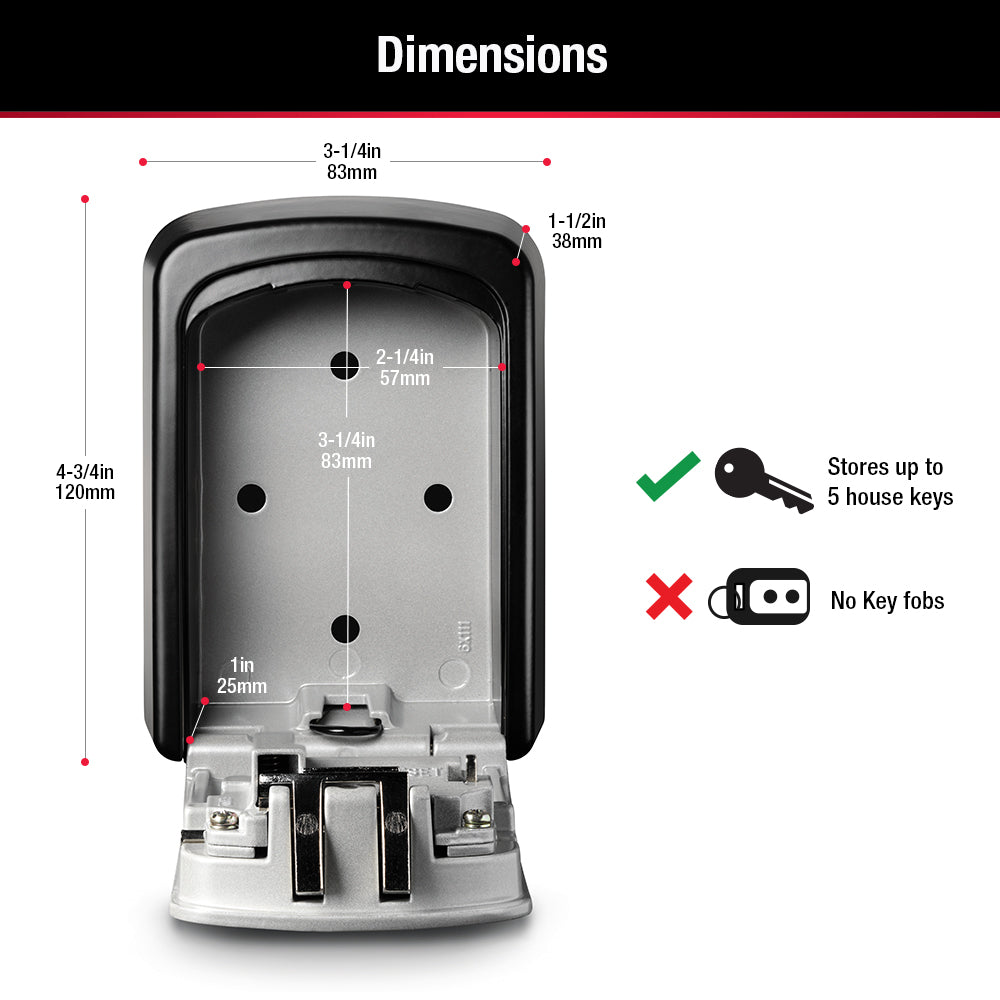 Master Lock Starter Sentry Key Storage Case, 2-1/4 Ich Width x 3-1/4 in Height x 1 in Depth Internal Dimension, Black - 5401D