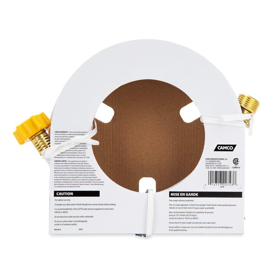 Camco Fresh Water Hose, 1/2 in Internal Diameter, 10 ft Length, 100 PSI Working Pressure - 22743