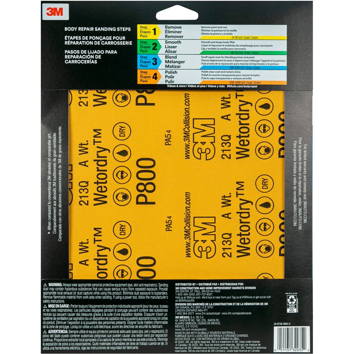 3M Sandpaper, P800 Grit, 9 in x 11 in, Aluminum Oxide, Pack of 5 - 32035