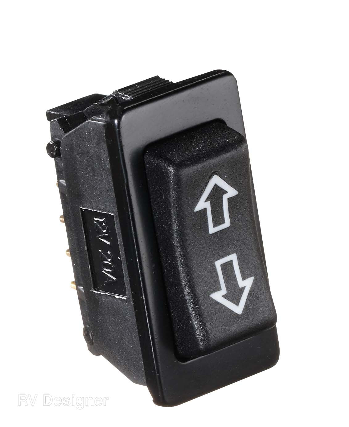 RV Designer Slide Out Switch, 5 Pin Terminal, 1.52 in x 0.73 in Cutout Size, 20 amp (Continuous) - S125
