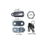 RV Designer Lock Cylinder, 1-1/8 in Length, With Washer/Offset And Straight Cam/2 Keys, Fits Door Thickness Up To 7/8 in, Pack Of 4 - L328