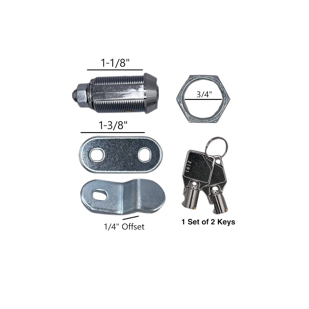 RV Designer Lock Cylinder, 1-1/8 in Length, With Washer/Offset And Straight Cam/2 Keys, Fits Door Thickness Up To 7/8 in, Pack Of 4 - L328