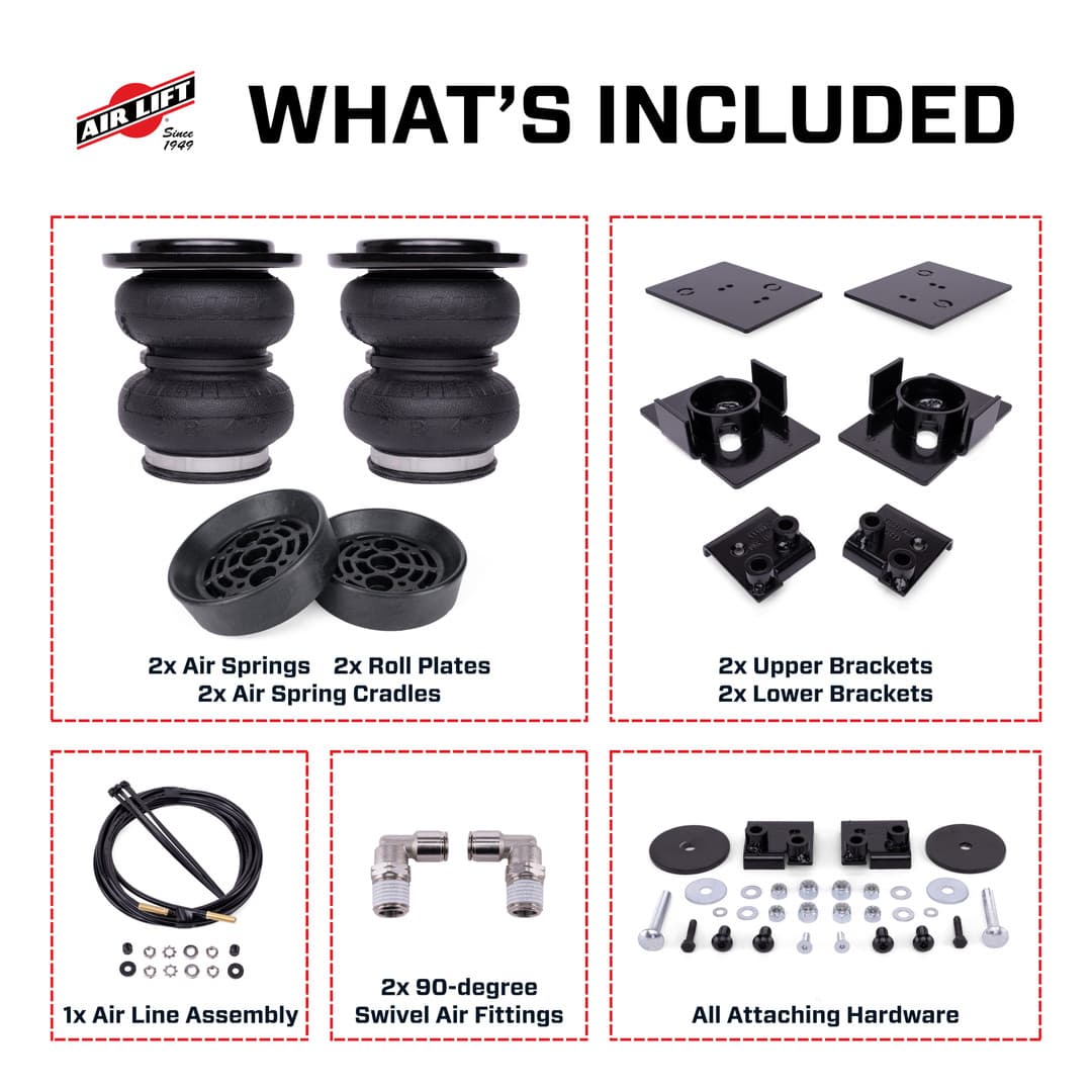 Air Lift Helper Spring Kit, Up To 3400 lb Of Leveling Capacity, Air Adjustable From 5 To 100 PSI, Set of 2 - 57415