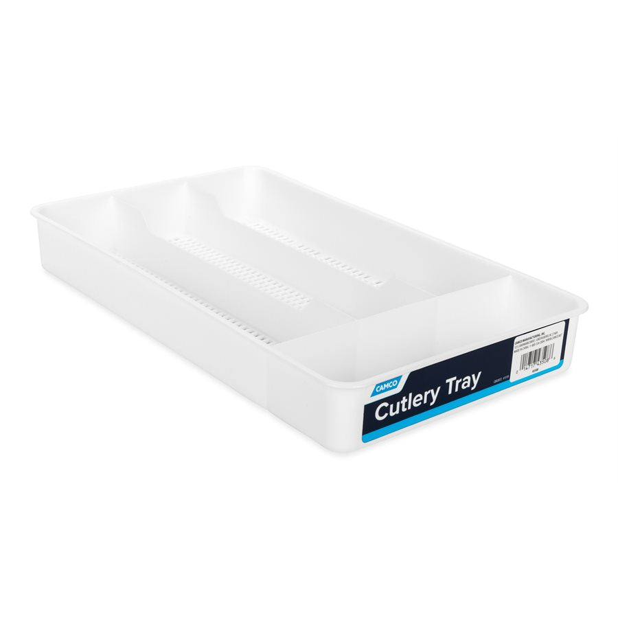 Camco Cutlery Tray, 7 in Width x 11 in Length, With 4 Compartments, White - 43508