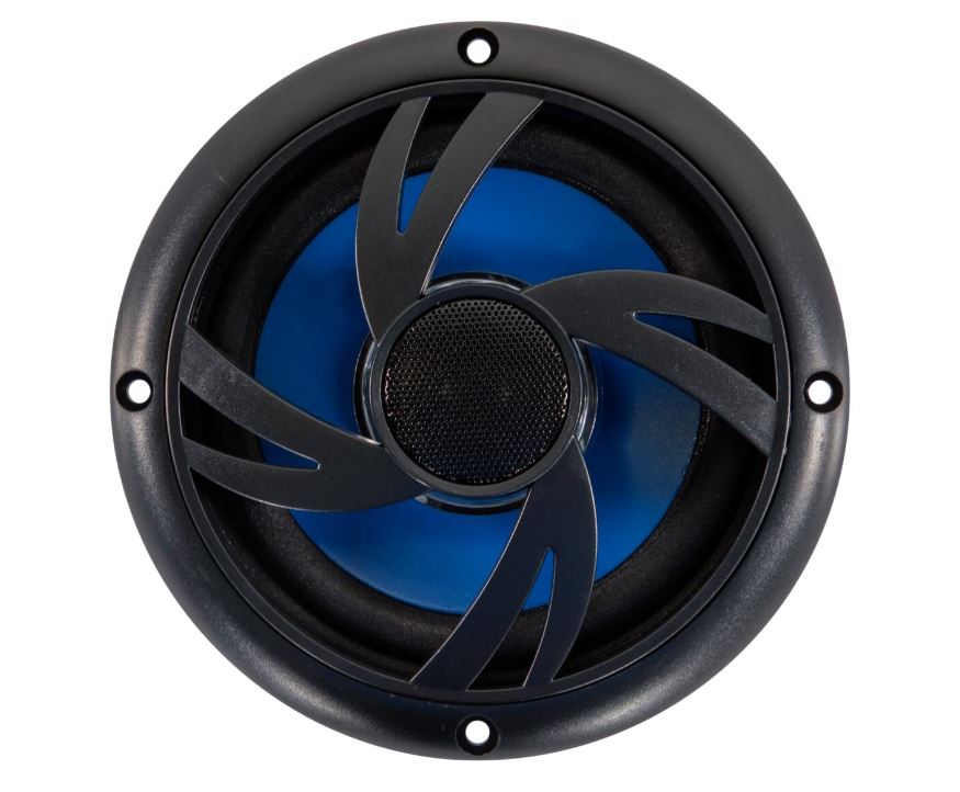Furrion Speaker, 5-1/4 in Round Marine Speaker, White Cone/Glossy Black Grill, With LED Light - M5529LBG