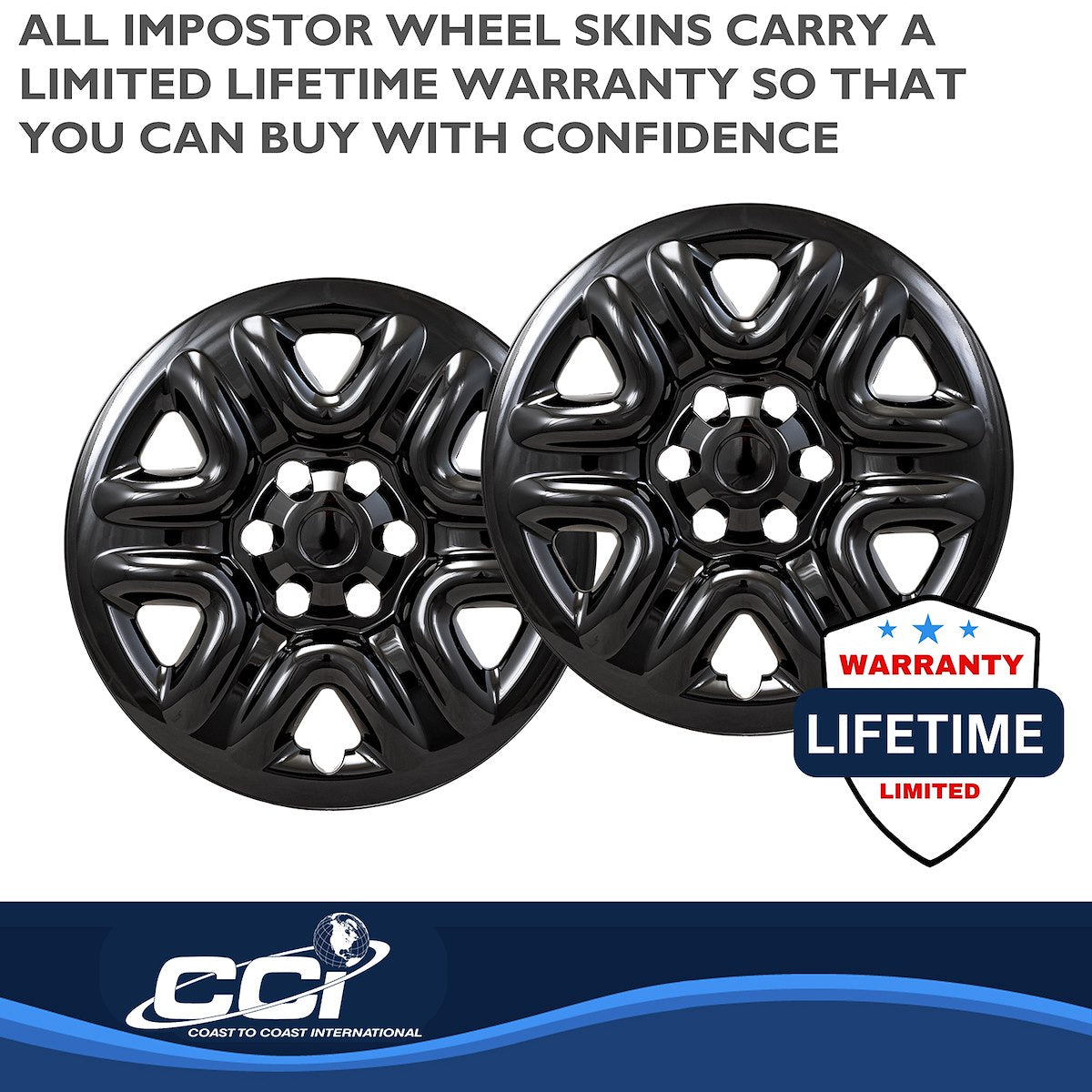 Coast2Coast Wheel Skin, 18 in, 6 Spokes, Gloss Black, Set Of 4 - IWCIMP103BLK