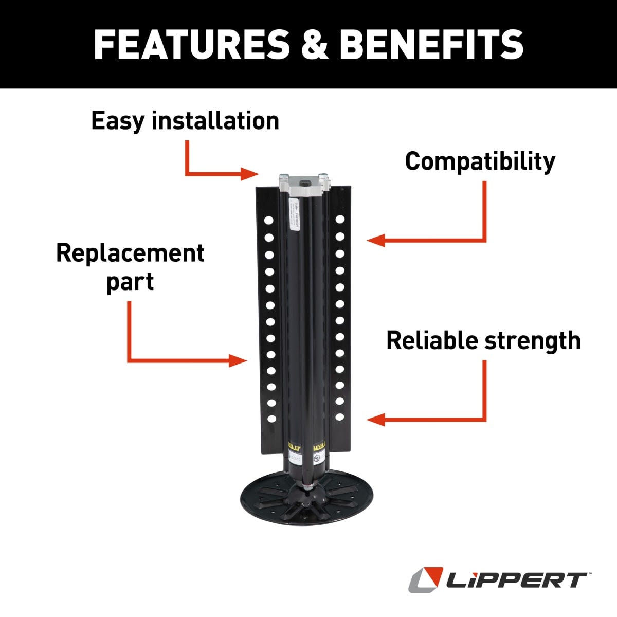 Lippert Leveling Jack, 8000 lb Capacity, With 9 in Footpad, Black - 433458