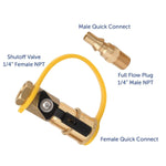 Flame King Propane Adapter Fitting, 1/4 in Female NPT x Female Quick Connect Shutoff Valve, Brass - AB226