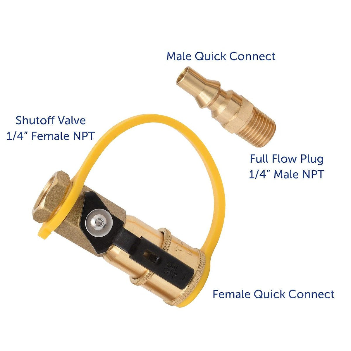 Flame King Propane Adapter Fitting, 1/4 in Female NPT x Female Quick Connect Shutoff Valve, Brass - AB226