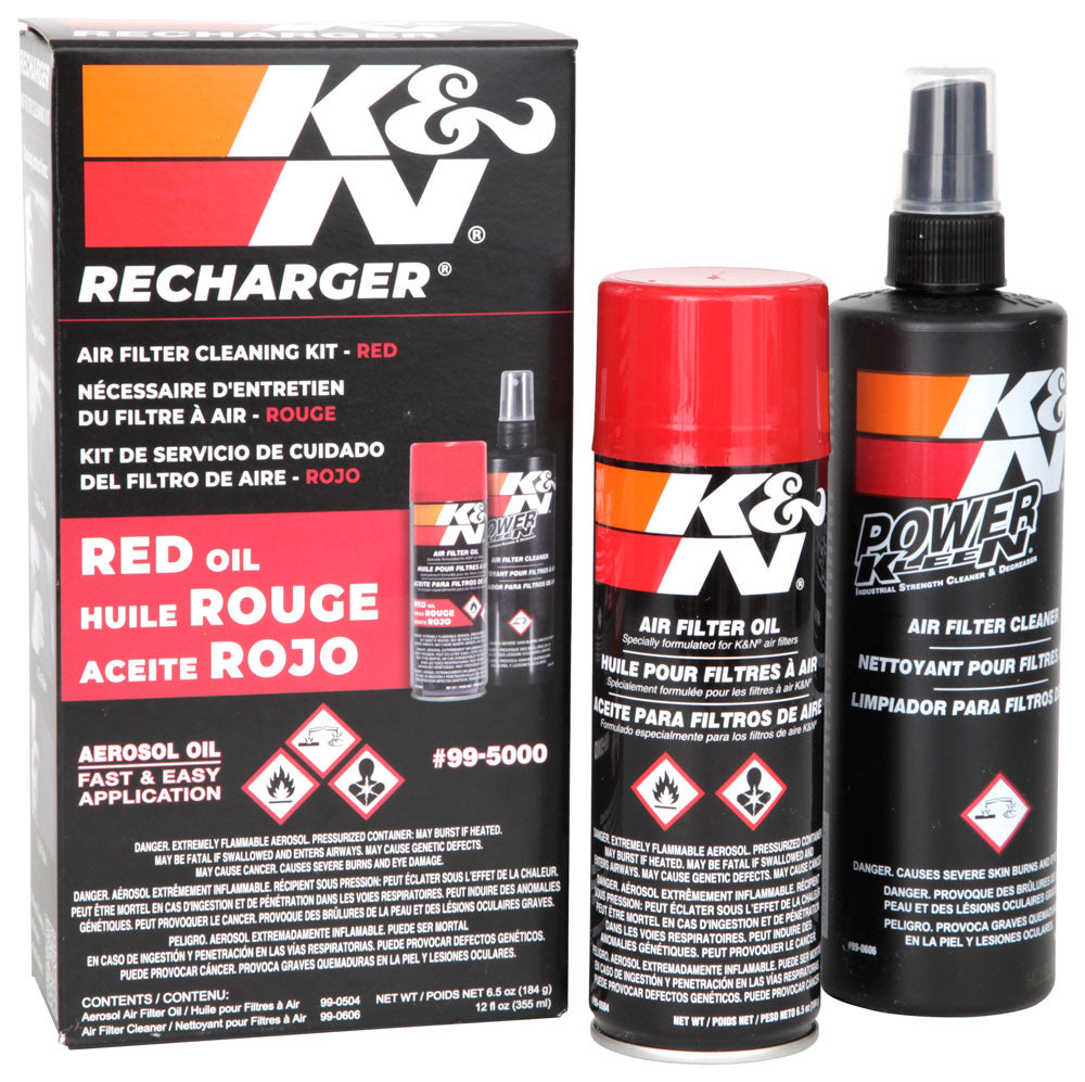 K&N Air Filter Cleaner Kit, 12 oz Bottle of Cleaner, 6-1/2 oz Spray Bottle of Oil - 99-5000