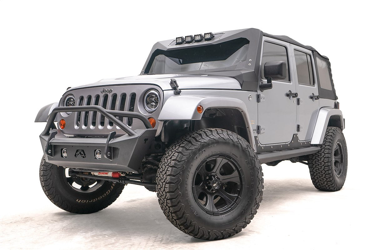 Fab Fours Bumper, Stubby Series, Black Powder Coated 3/16 in Plate Steel - JK07-B1952-1