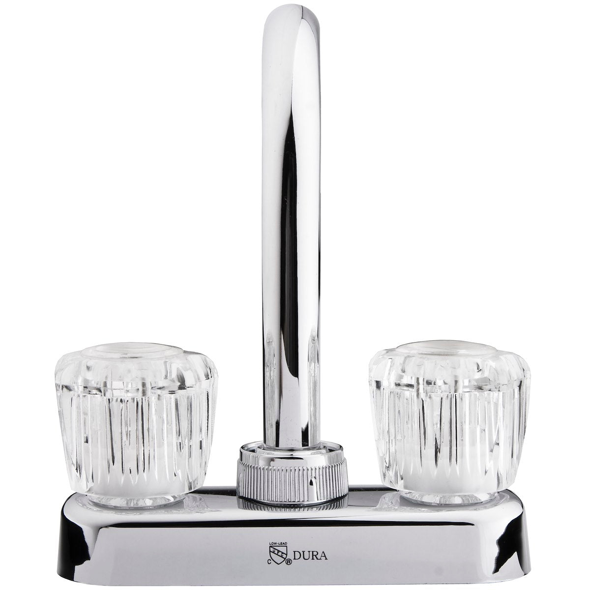Dura Faucet Faucet, 6 in Hi-Arc Spout, 2 Clear Crystal Acrylic Knob Handle, Chrome Plated/Plastic Body/Brass Spout - DF-PB150A-CP