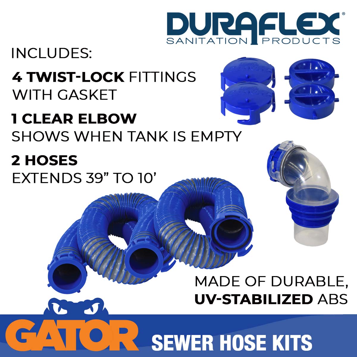 Duraflex Sewer Hose, 20 ft Extended Length, 76 in Compressed Length, 3 in Hose Diameter - 22006