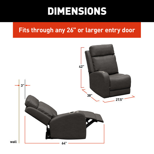 Lippert Chair, Seismic Theater Series, 27-1/2 in Width x 38 in Depth x 42 in Height Overall, 64 in Reclining Depth - 2024044200