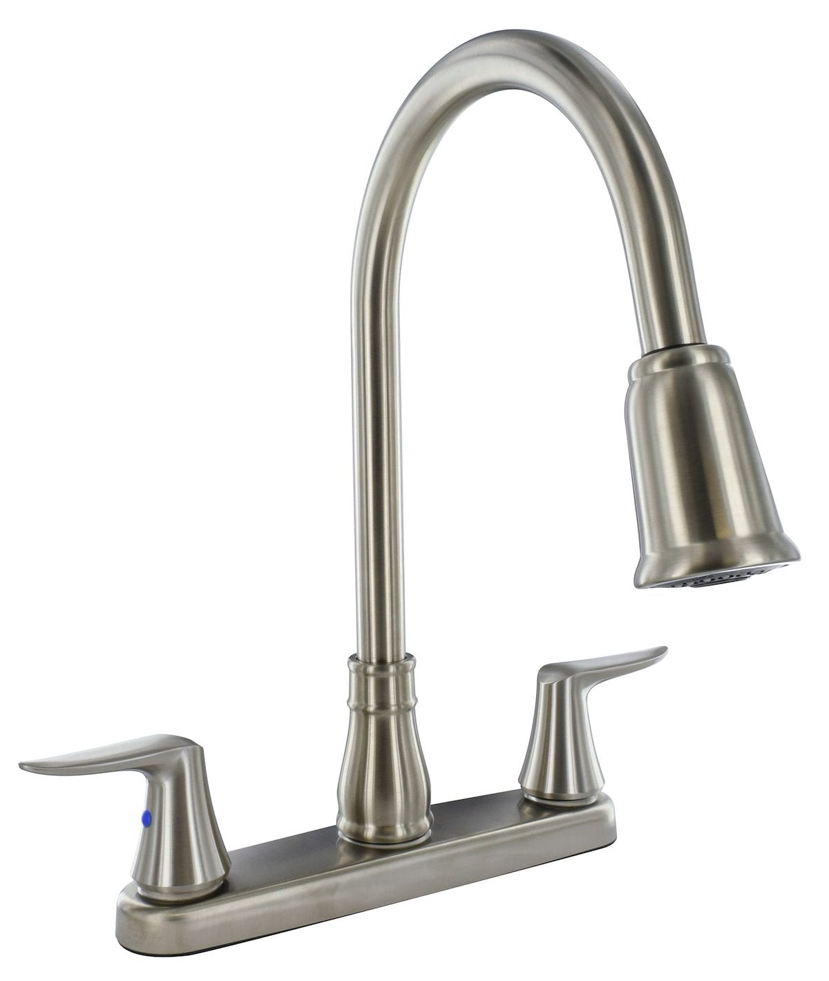 Phoenix Products Faucet, 59 in Length Pull Down Spout, 2 Brushed Nickel Lever Handles, 3 Hole Application - PF221404