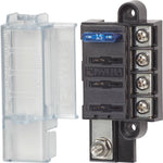 Blue Sea Fuse Block, 32 V DC, 100 amp Per Block/30 amp Per Circuit, With 4 Circuits/Protective Cover/4 Write-On Circuit Labels - 5045-BSS