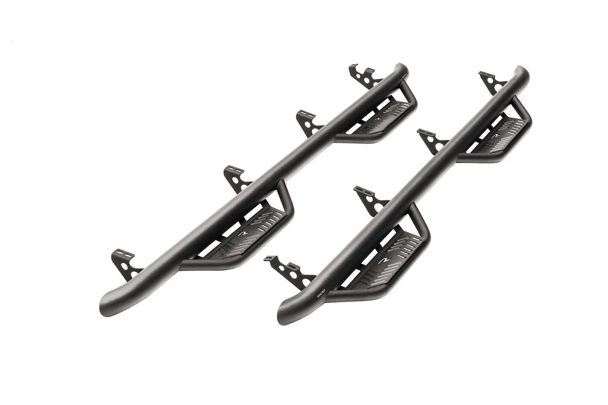 N-Fab Nerf Bar, 3 in Round Bent, Textured Powder Coated Black Stainless Steel - HPG1583CC-TX