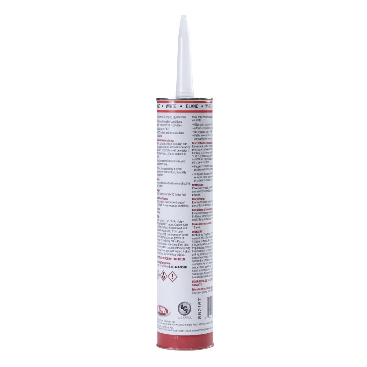 Lippert Caulk Sealant, 1010 Low VOC/Alpha Systems N101001TLCI, White, 10.3 oz Cartridge - 862157