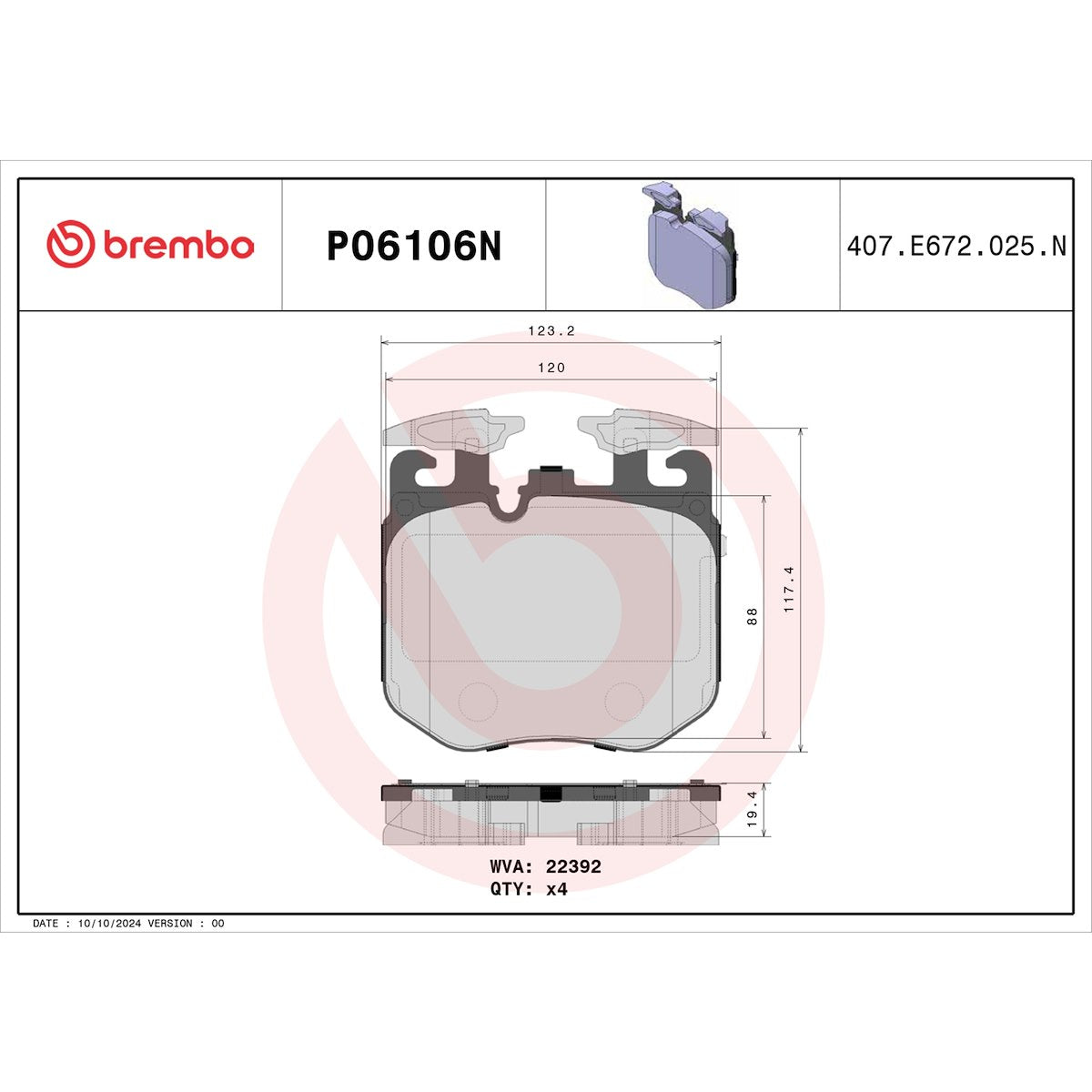 Brembo Brake Pads P06106N product image 7