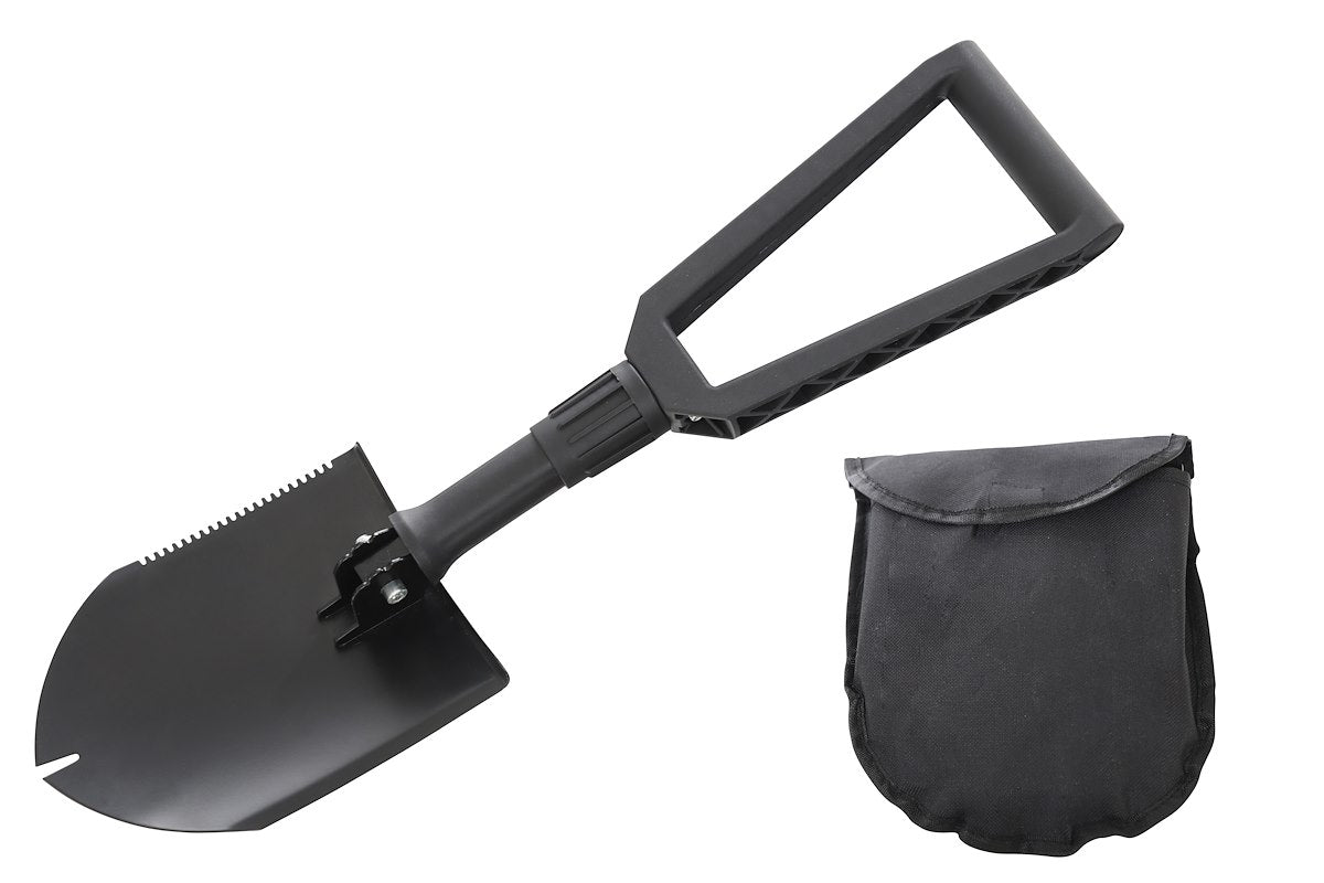Overland Vehicle Systems Shovel, Black Powder Coat, Steel, 22.75 in Extended and 9.75 in Collapsed - 19049901