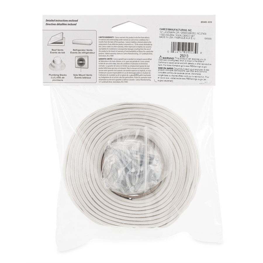 Camco Roof Vent Installation Kit, White Butyl Tape, 3/4 in Width x 8 ft Length - 25013