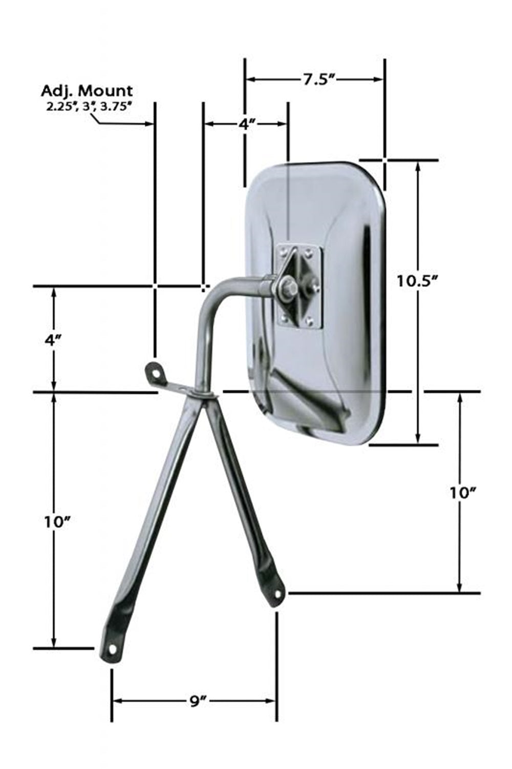 CIPA USA Exterior Mirror, Chrome, 7-1/2 in x 10-1/2 in, Extends 16 in From Vehicle - 45500