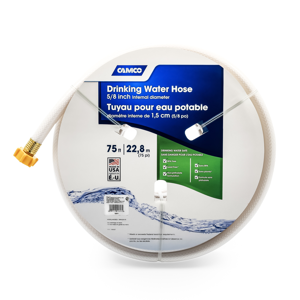 Camco Fresh Water Hose, 5/8 in Internal Diameter, 75 ft Length, 100 PSI Working Pressure - 22803