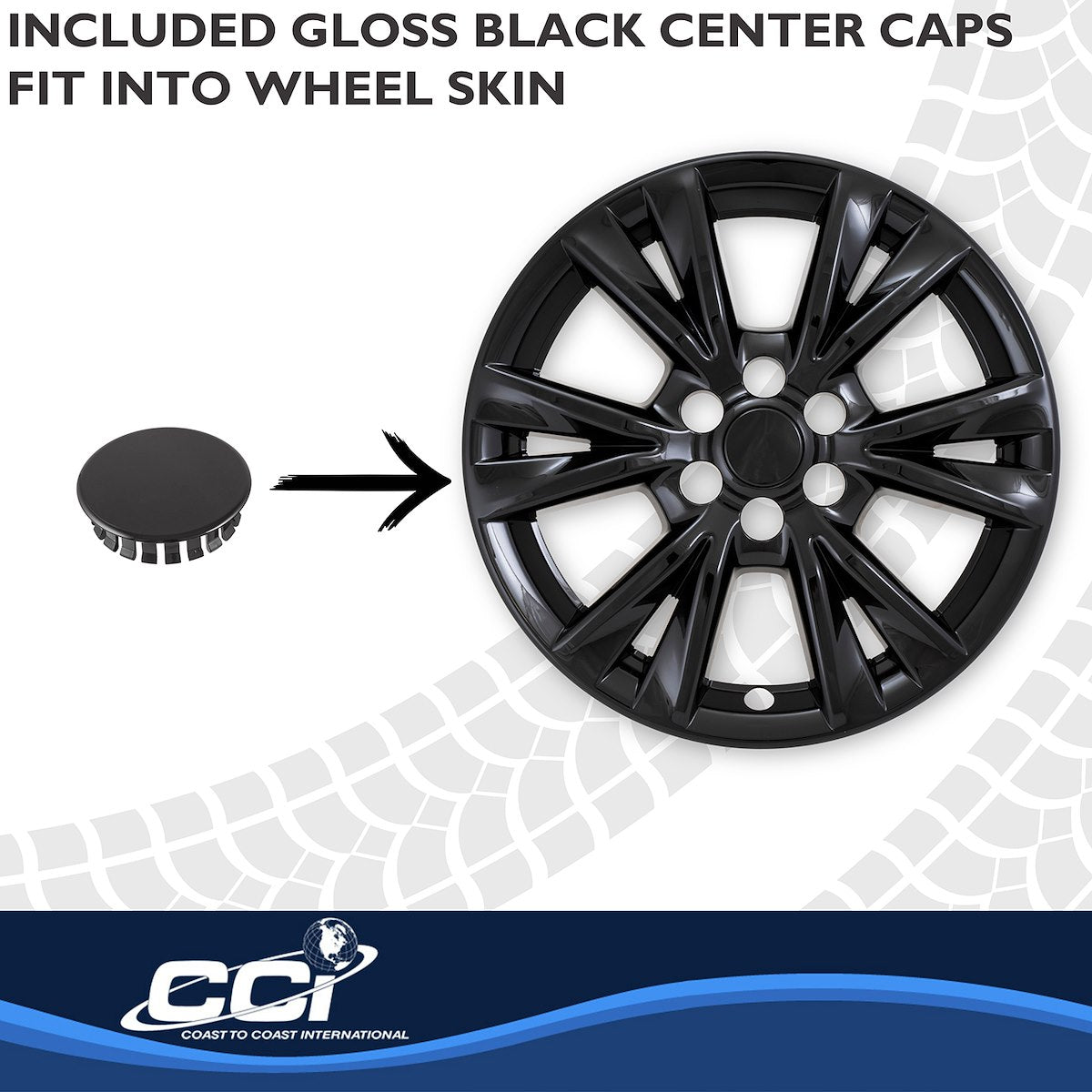 Coast2Coast Wheel Skin, 18 in, 6V Spokes, Gloss Black, Set Of 4 - IMP518BLK