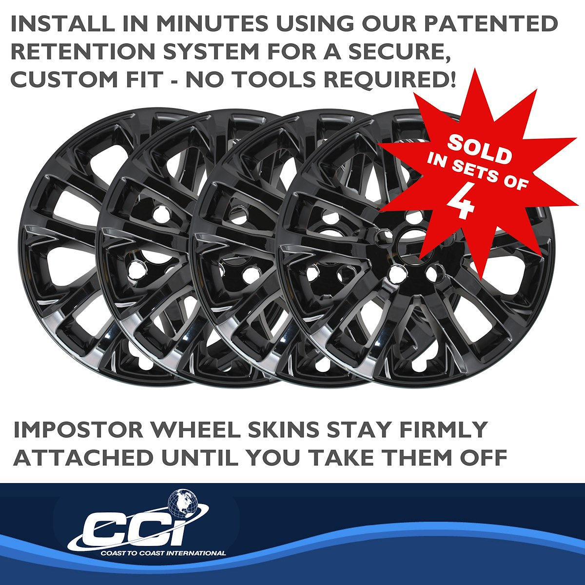 Coast2Coast Wheel Skin, 17 in, 5 Double Spokes, Gloss Black, Set Of 4 - IMP457BLK