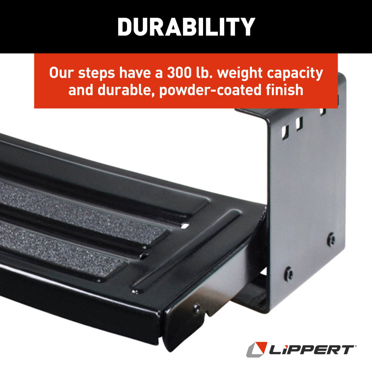 Lippert Entry Step, 24 in Width x 7 in Depth, Powder Coated Black Heavy Gauge Steel - 432678