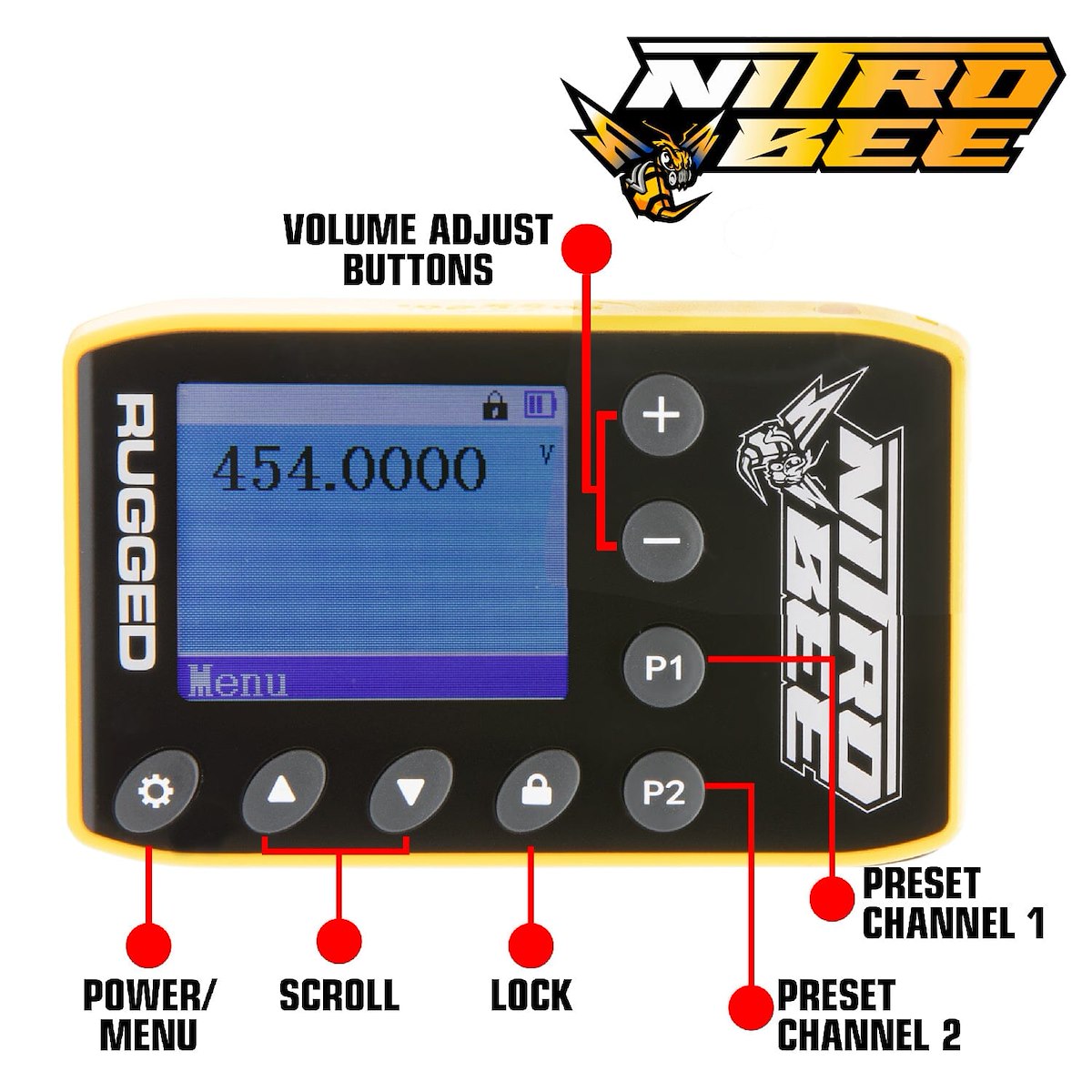 Rugged Radios UHF Radio, 10000 Channels, 400 To 480 MHz, 1000 mAh Battery Capacity - NITRO-BEE-X