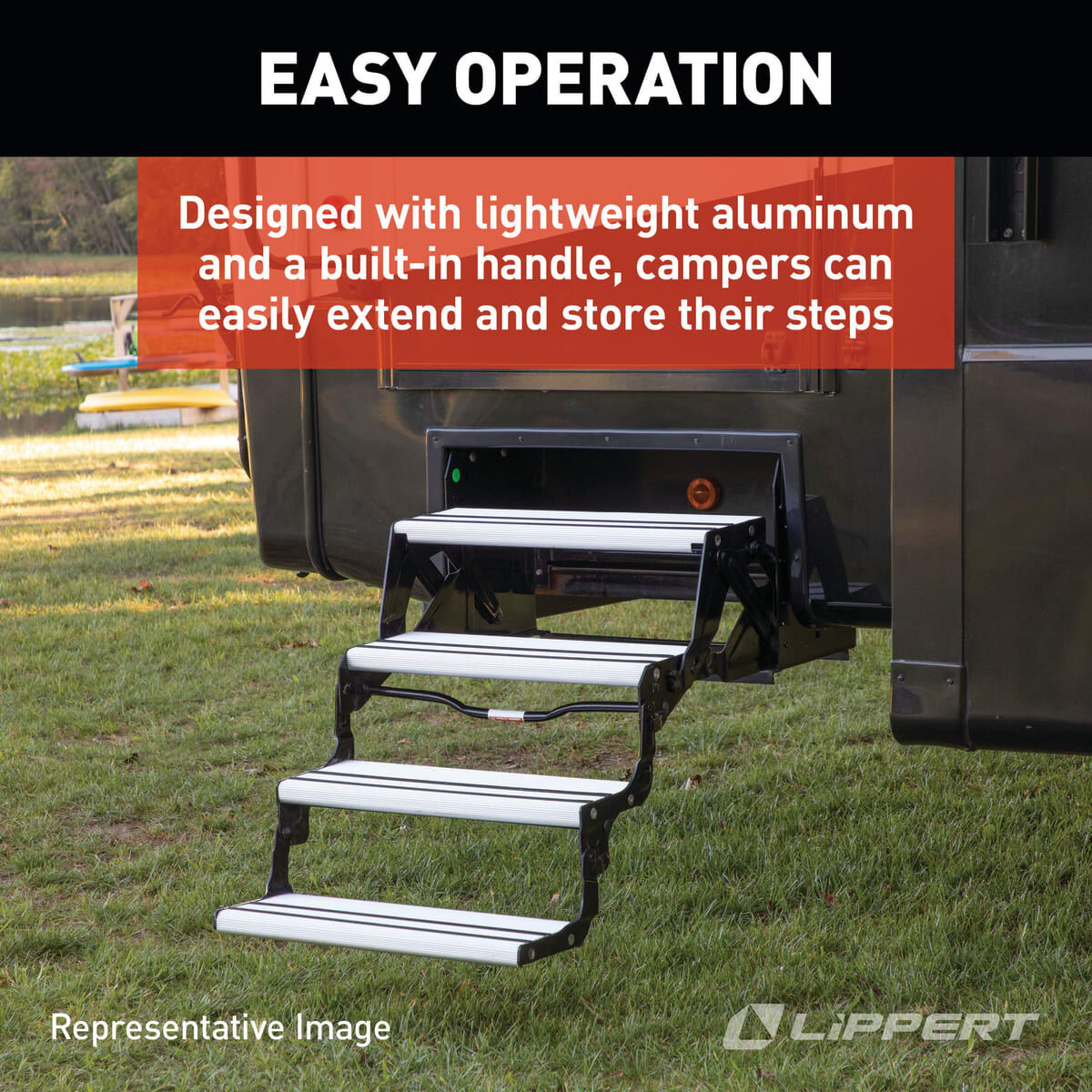 Lippert Entry Step, 4 Manual Folding Step, 24 in Width x 8-1/2 in Depth, With 8 in Rise - 432698