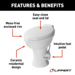 Lippert Toilet, Elongated Seat With 18 in Seat Height, White Ceramic With Plastic Seat/Lid - 2022113192