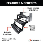 Lippert Entry Step, 3 Manual Folding Steps, 24 in Width x 7 in Depth, With 9 in Rise - 432690