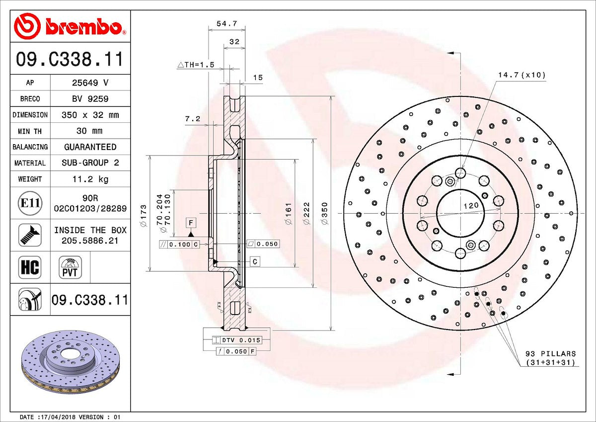 Brembo Brake Rotors 09C33811C02 product image 3