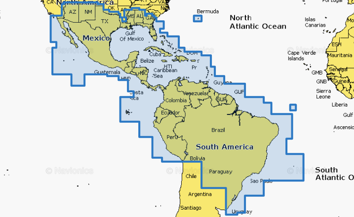 Navionics Marine Cartography, Detailed Coverage Of Coastal Of Mexico/Central America And Brazil, Region Code: NASA004L - 010-C1364-30