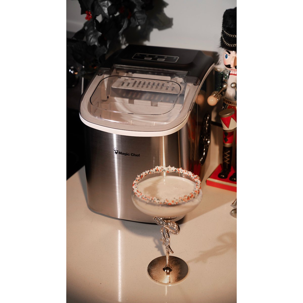 Magic Chef Ice Machine, 8.7 in Width x 11.4 in Height x 11.6 in Depth Overall Dimension, Produces Up To 27 lb Ice Per Day, Stainless Steel - MCIM27ST