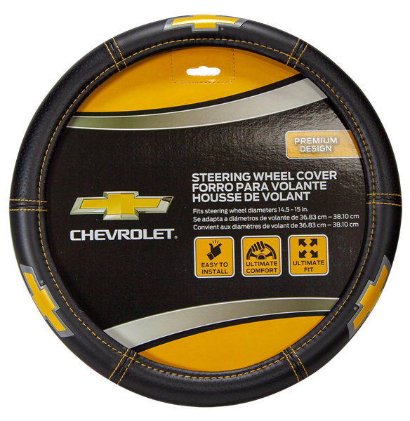 Plasticolor Steering Wheel Cover, For 14-1/2 To 15 in Wheels, Black With Yellow Contrast Stitching - 006693R01