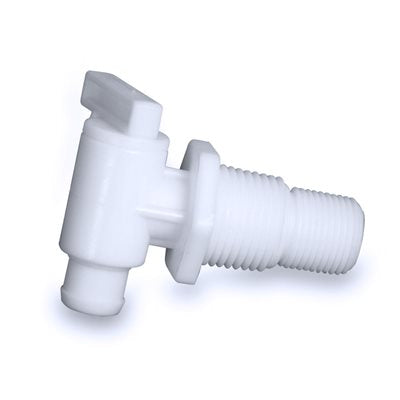 Camco Fresh Water Tank Drain Valve, Dual Hose Size To Fit 1/2 in or 3/4 in, With 3/8 in and 1/2 in Male NPT Thread - 22243
