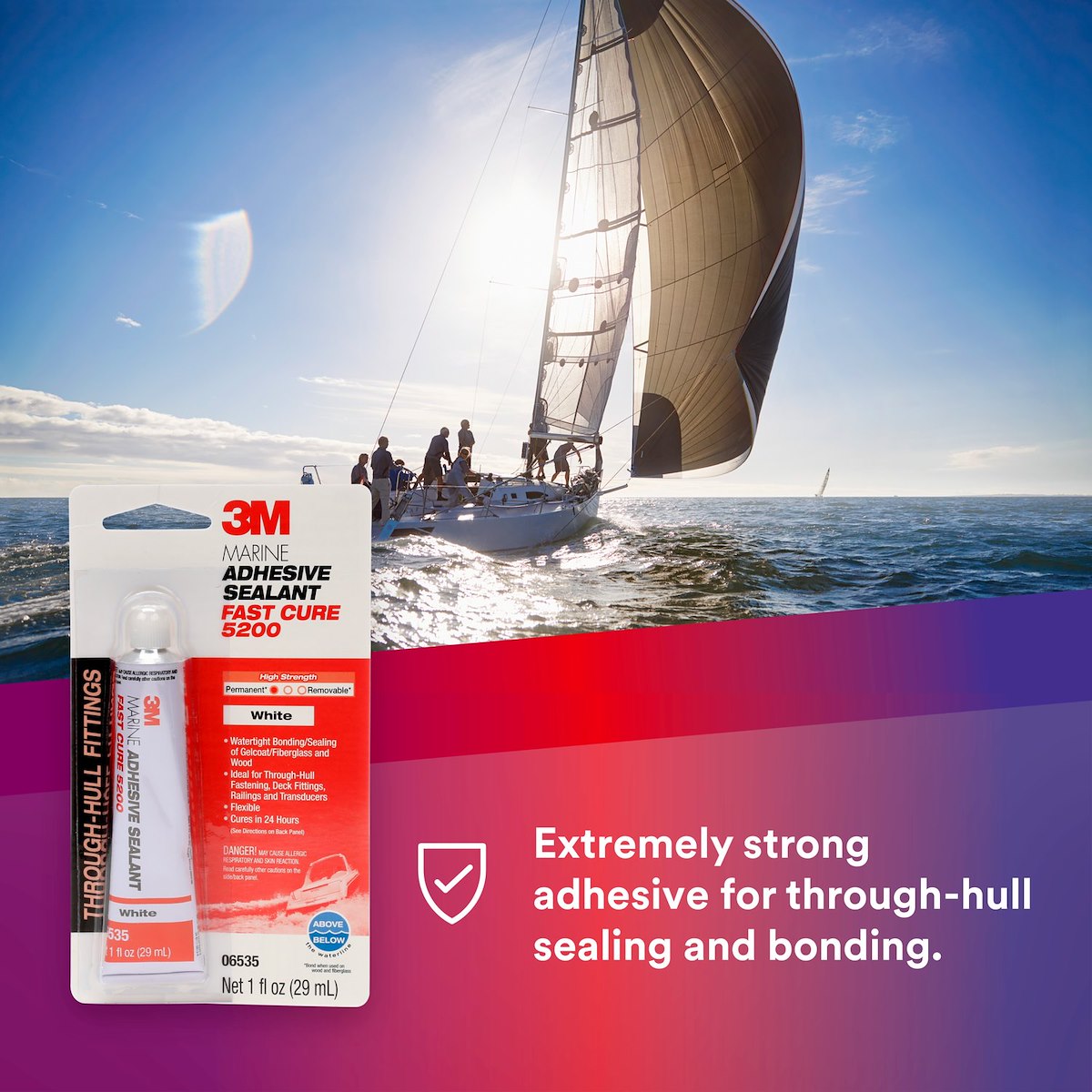 3M Adhesive Sealant, 3M 5200 Fast Cure, 1 oz Tube, White - 06535