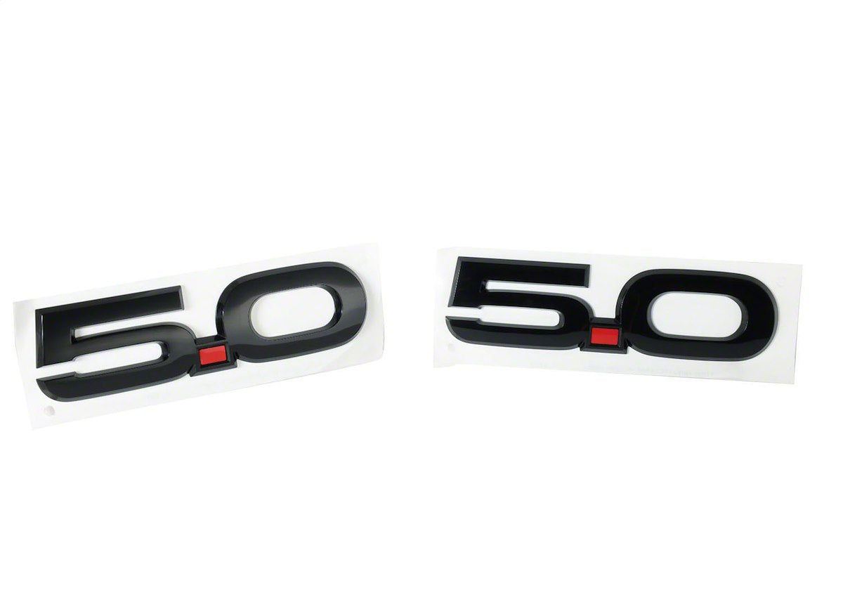 Ford Performance Emblem, For Mustang 5.0, With Right and Left Side 5.0 Emblems, Black 5/Red Point/Black 0, Set Of 2 - M-1447-M50AB