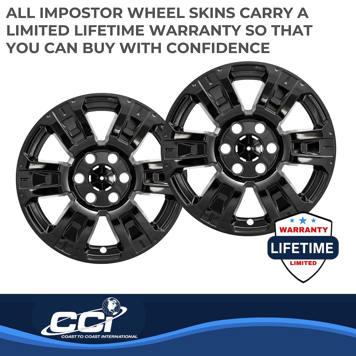 Coast2Coast Wheel Skin, 18 in, 6 Spokes, Gloss Black, Set Of 4 - IWCIMP403BLK