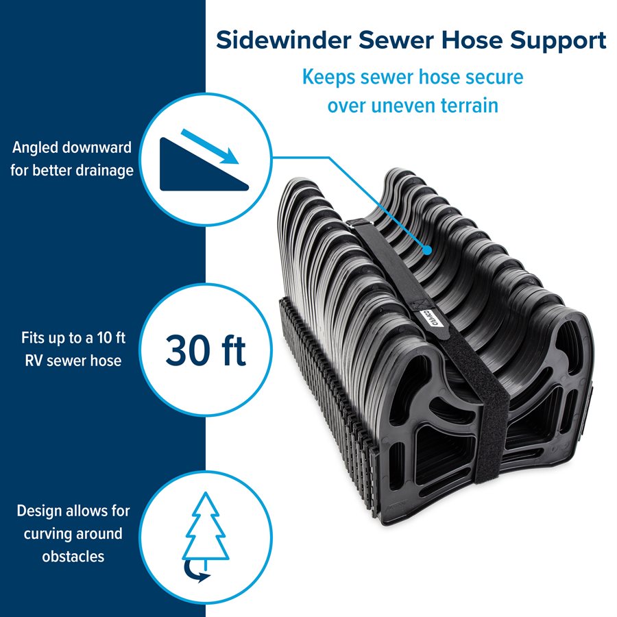 Camco Sewer Hose Support, Holds 30 ft Hose, Black - 43061