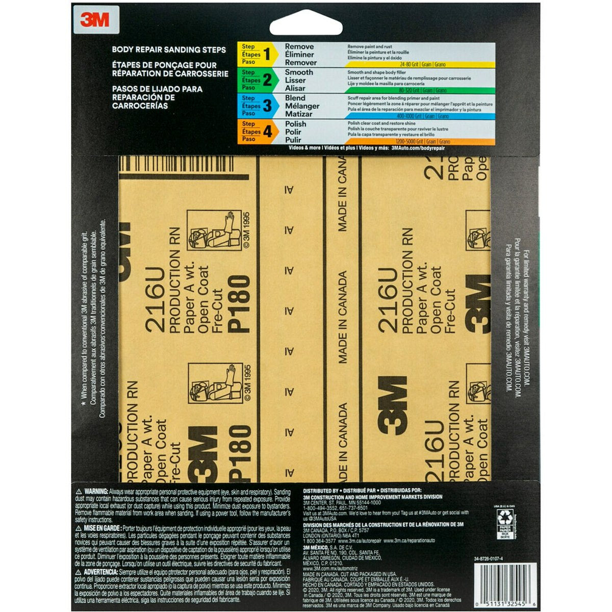 3M Sandpaper, P180 Grit, 9 in x 11 in, Aluminum Oxide, Pack of 5 - 32545