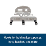 Camco Key Storage Case, 6 in Length x 4-1/4 in Width x 1-1/4 in Depth, Stainless Steel, With 3 Hooks And Double Sided Mounting Tape - 53368